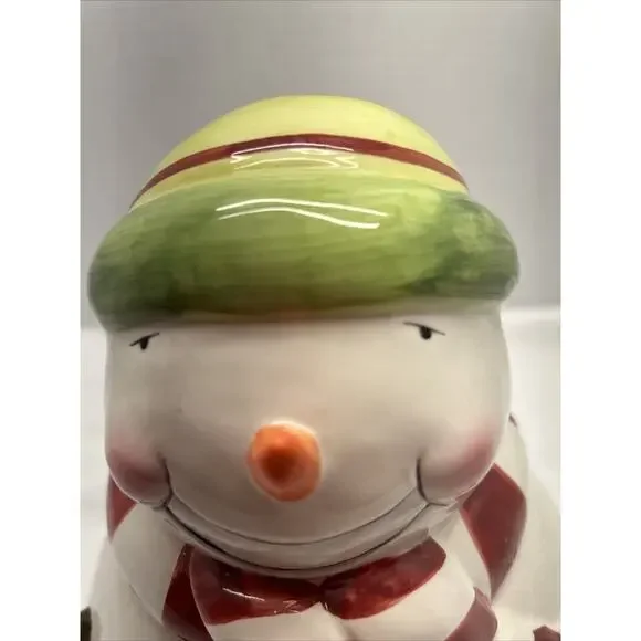 Oneida Snowman Ceramic Cookie Jar with Stocking Hat and Scarf 12" High READ - Picture 4 of 11